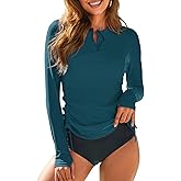 Dokotoo Women's Long Sleeve Rash Guard Half Zip Ruched Swim Shirt Sun Protection Top