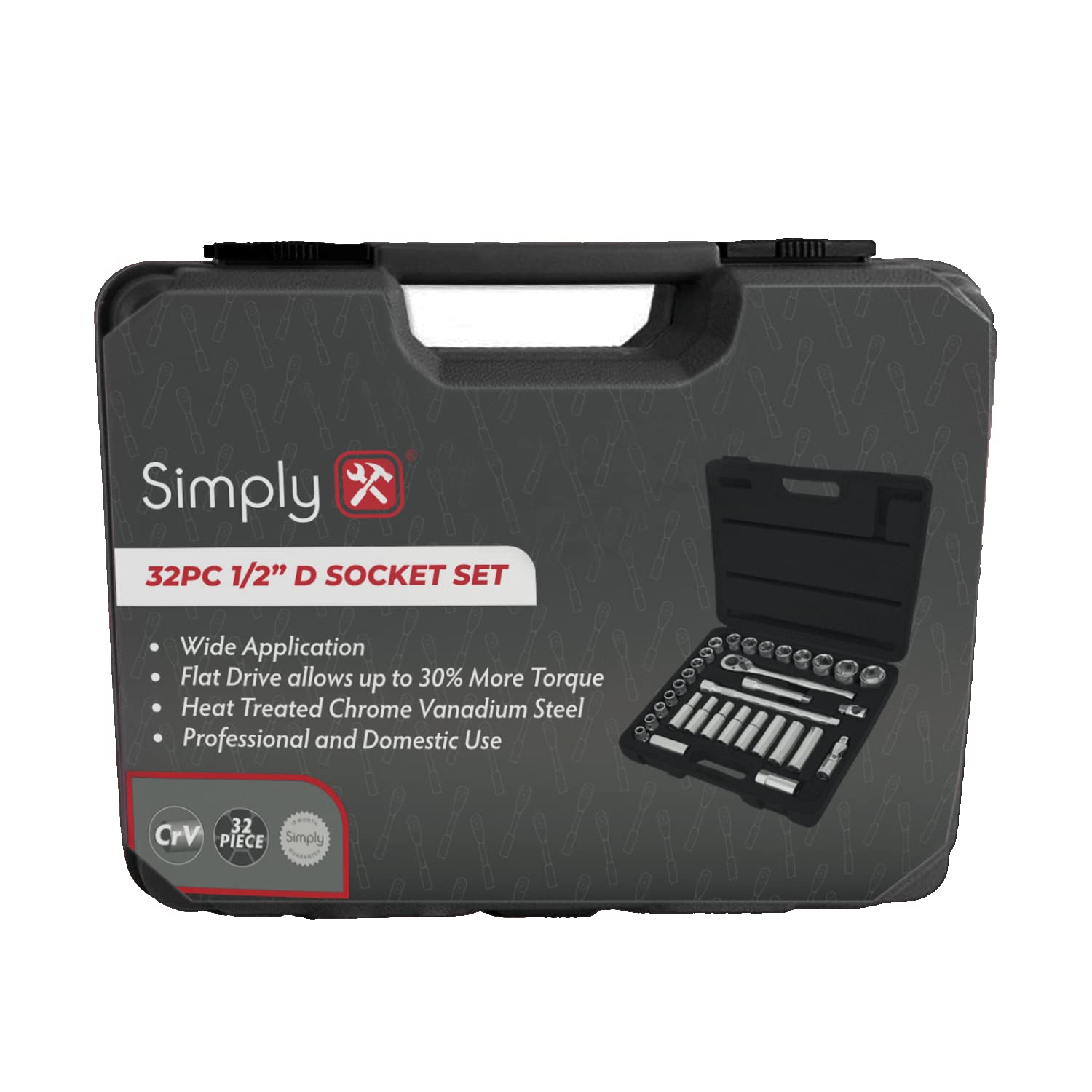 Simply TSET31 32pc 1/2" Inch Drive Socket Set with Carry Case - Multiple Use Essential Tool Set