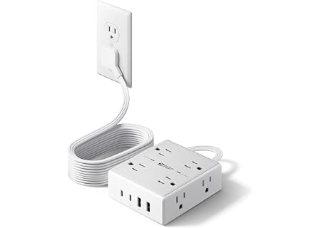 SUPERDANNY Extension Cord,Flat Plug Surge Protector Power Strip,10Ft | 8 AC & 4 USB Ports (2 USB C),Surge Protector with…