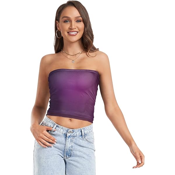トップス LAVANDA Soccer check bustier tops JUZIHAI Lavender Solid Color Women's Tube Tops Cute Trendy