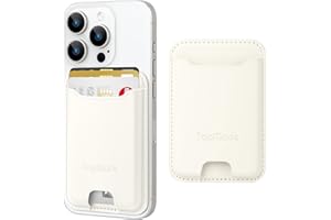 TopMade Phone Card Holder, Premium Leather Phone Wallet Stick on, Stronger 3M Adhesive Credit Card Holder for Back of Phone Case, iPhone, Samsung, and Android, RFID Blocking, Fit 4 Cards, Milky White