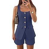 ZESICA Womens Summer 2 Piece Short Sets 2026 Suit Vest Tops Matching Set Business Casual Dressy Outfits