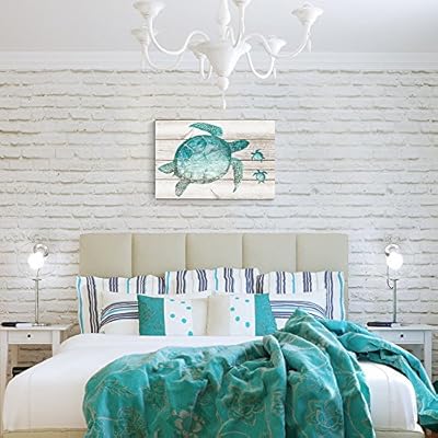 SUMGAR Sea Turtle Bathroom Decor Beach Themed Wall Art Ocean Coastal Pictures, Teal Blue Canvas Paintings Turquoise… 612NvE6v5jL