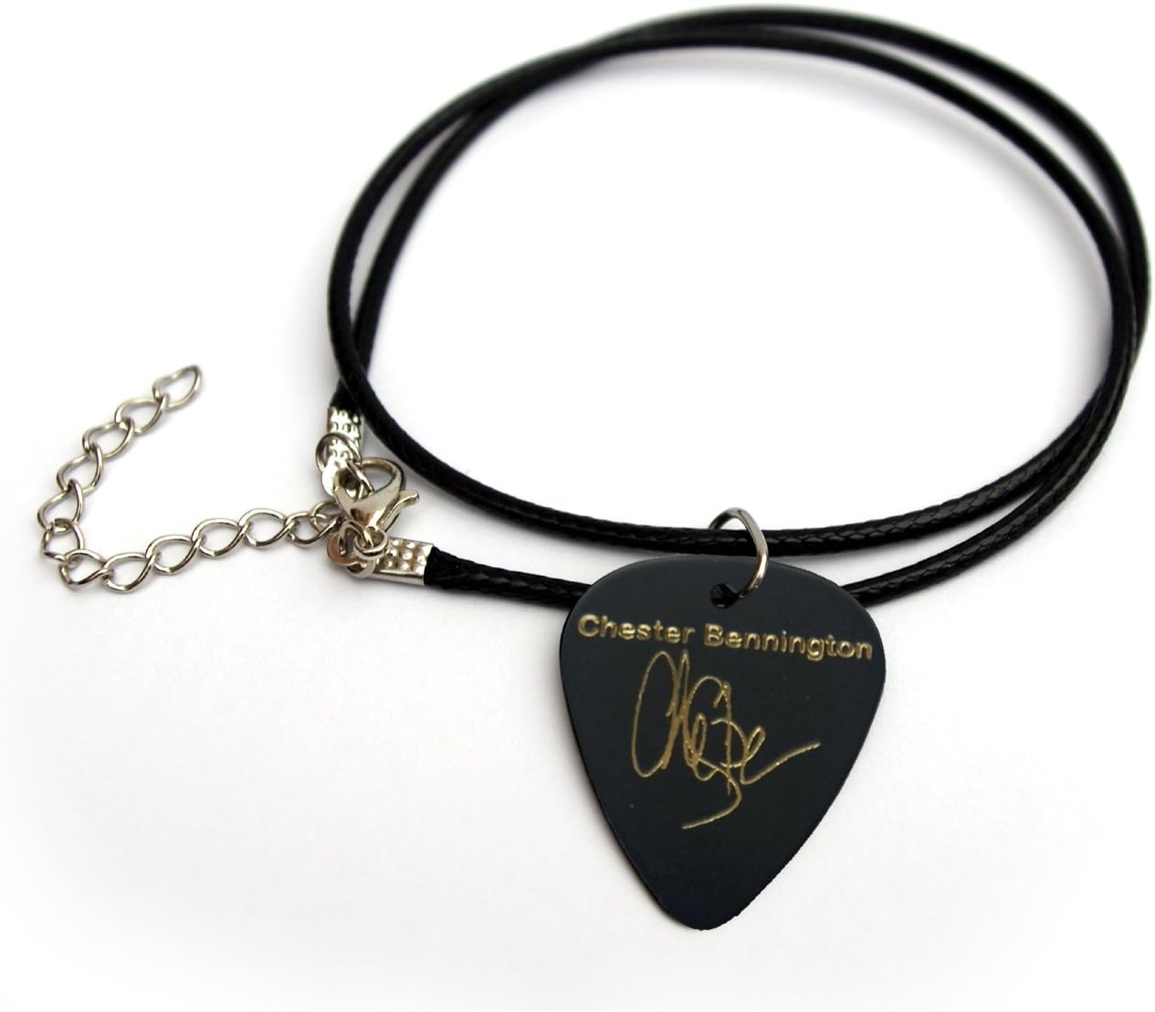 Chester Bennington Gold Printed signature guitar pick plectrum cord necklace 18" BG