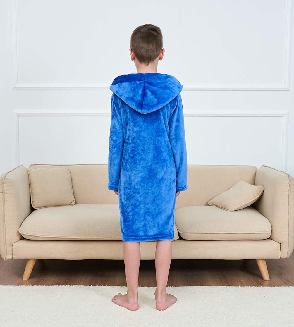 Tunoluker Boys Bathrobes, Toddler Kids Hooded Robes Soft Plush Fleece Pajamas Sleepwear for Boys & Girls: Clothing