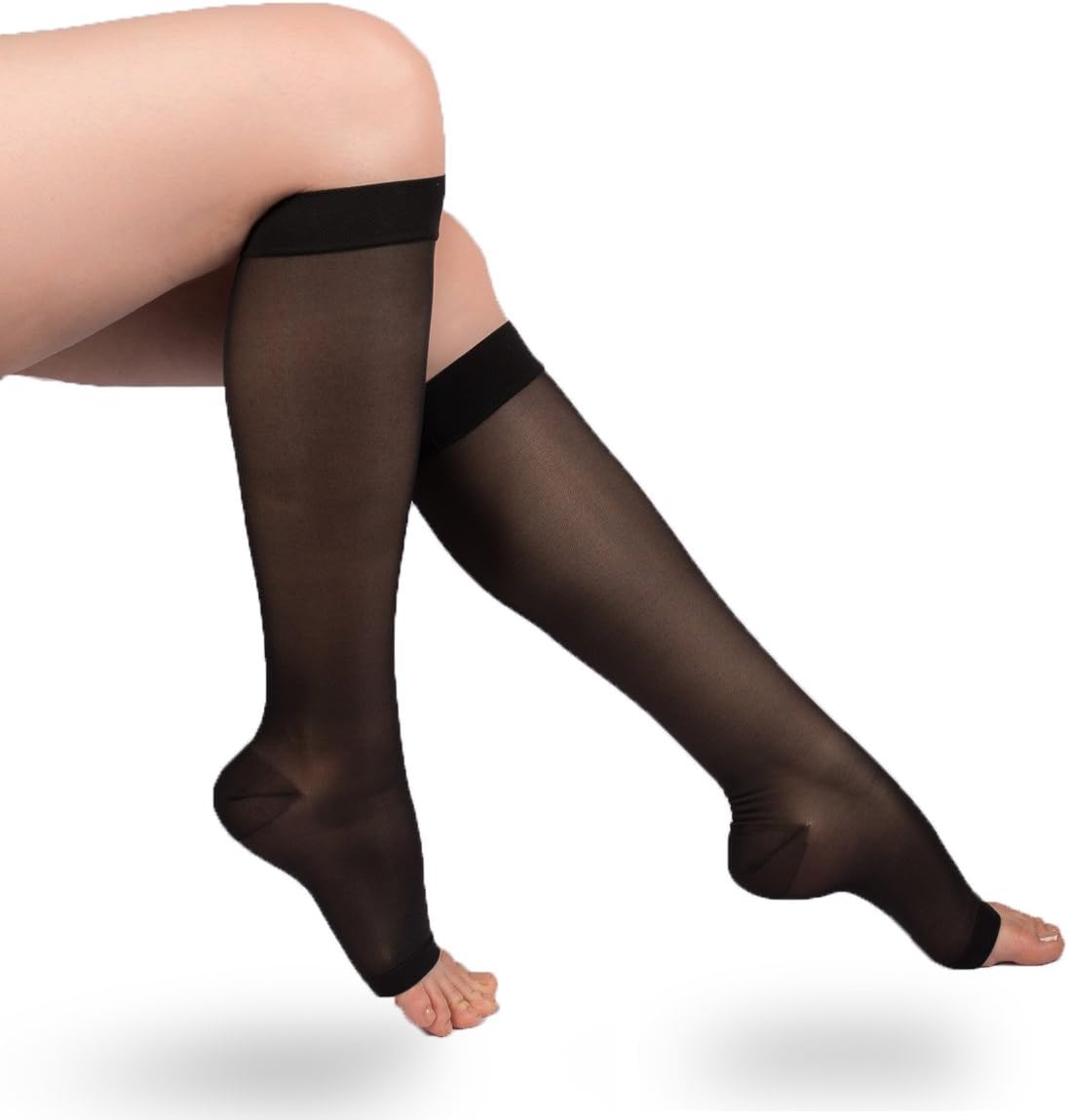 EvoNation Women’s Knee High 15-20 mmHg Open Toe Sheer Compression Socks – Moderate Pressure Compression Garment