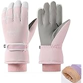 ROERPPM Winter Snow Ski Gloves for Women, Warm Work Snowboard Waterproof Gloves for Skiing Running and Cycling, Fleece Lined with Adjustable Wrist Strap