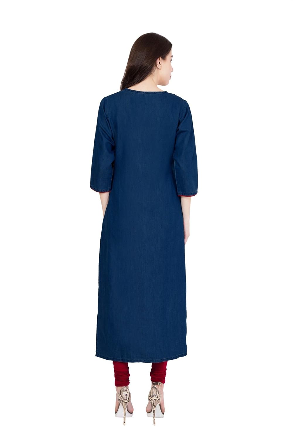 pinky pari women's denim front slit embroidered kurti