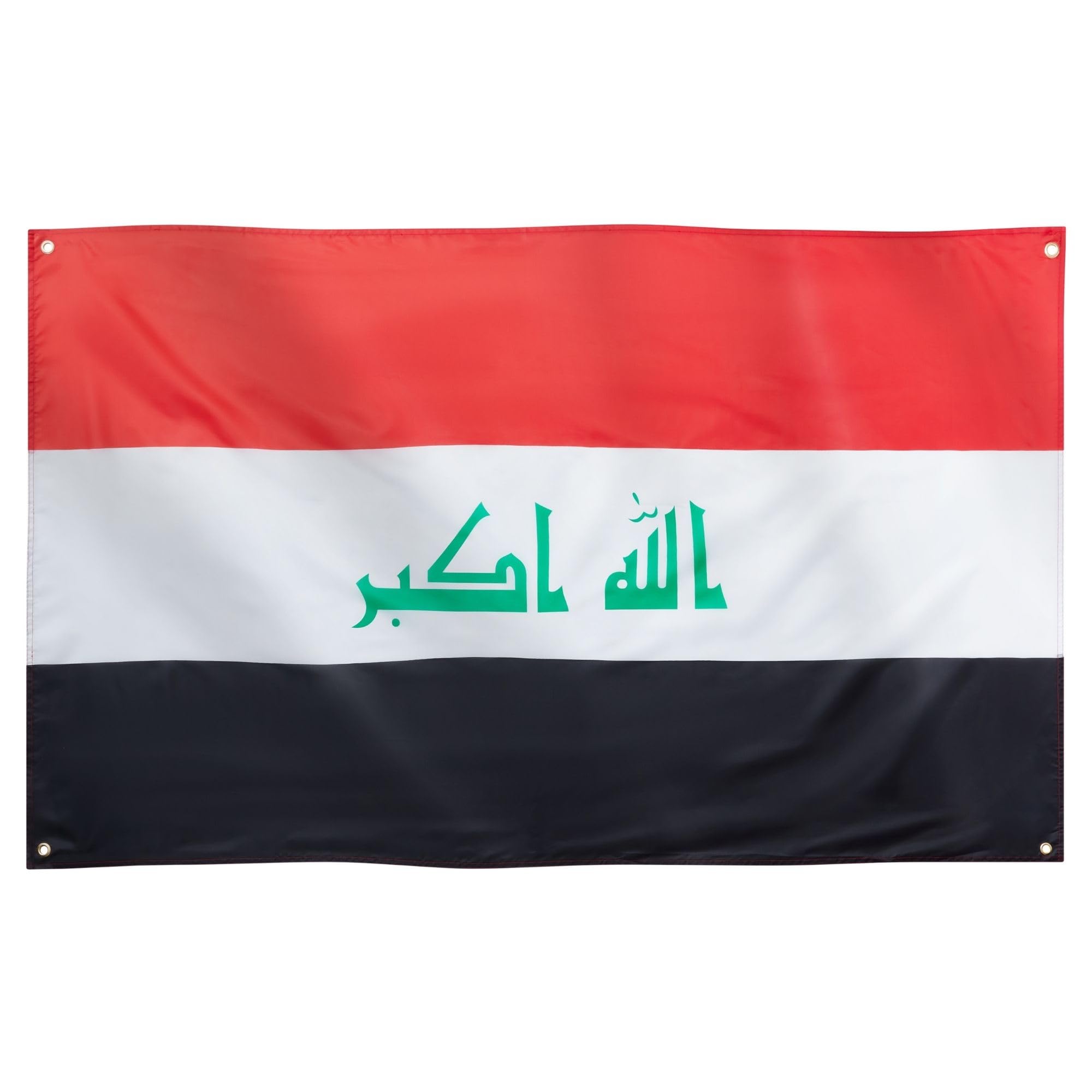 Runesol Iraq Flag, 91x152cm, 3ft x 5ft, 4 Grommets, Eyelet In Every Corner, Iraqi Flag, Victory Day, Mesopotamia, Republic Of Iraq, Premium Flags, Inside, Outside, Vivid Colours, Army Day — image 1