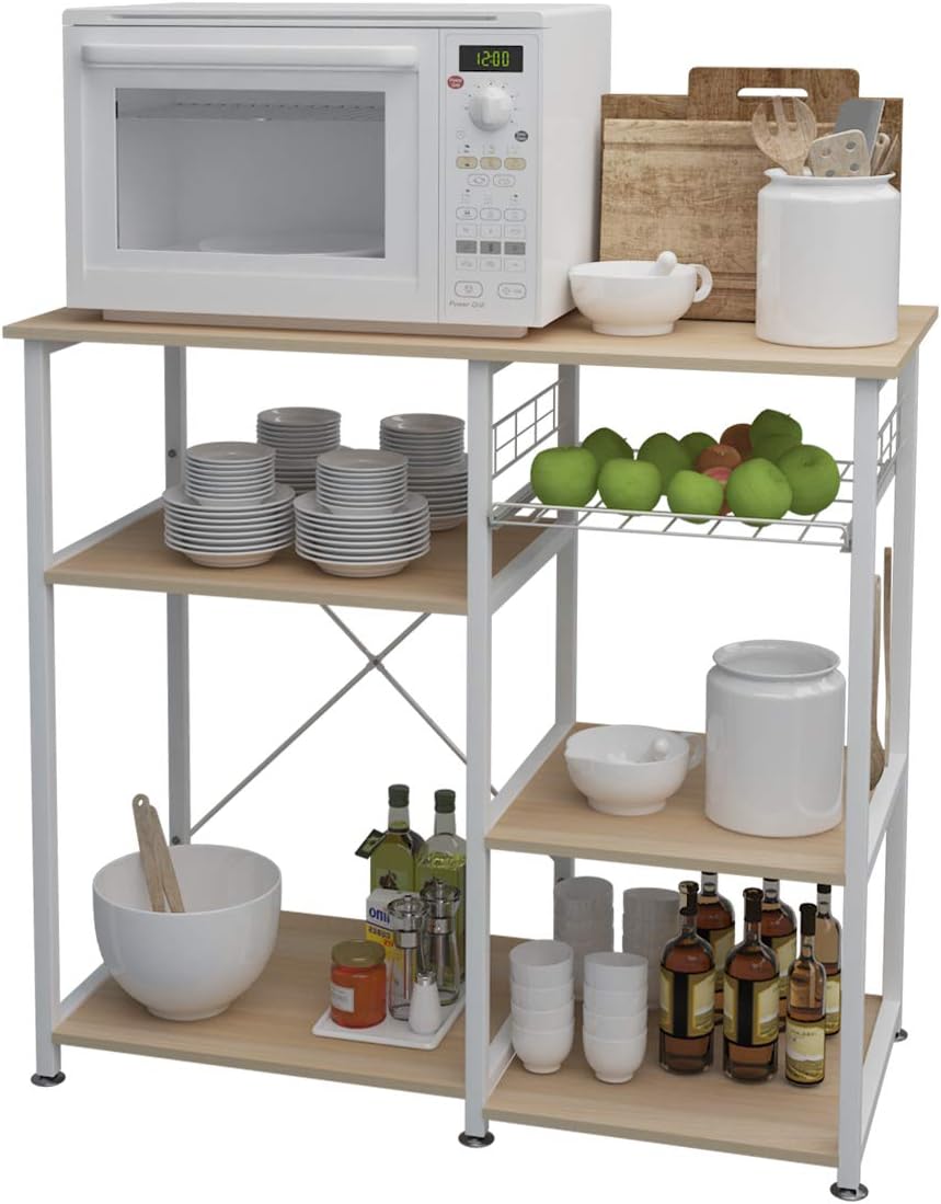 SDHYL Microwave Oven Rack Storage Shelf Kitchen Baker's Rack Storage Cart for Kitchen, Millennium Oak, S7-WK-W5S-MO-US - Standing Baker's Racks