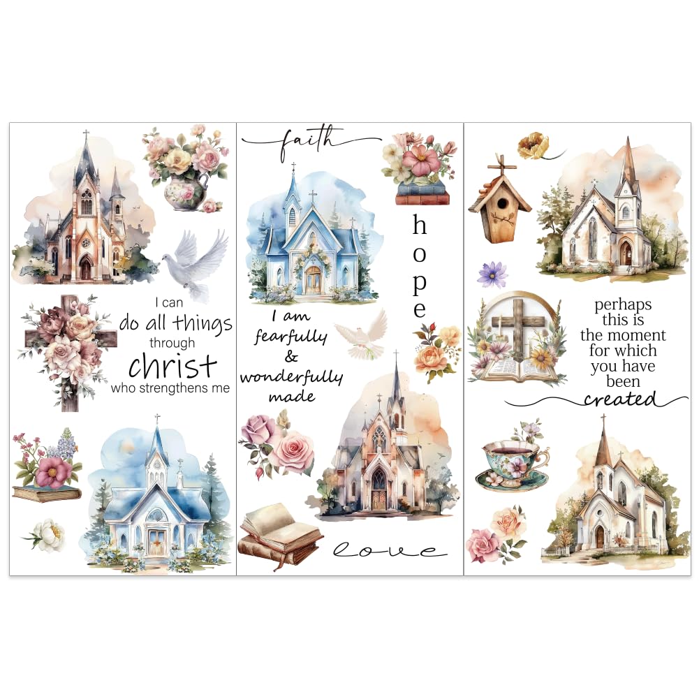 OLYCRAFT 3pcs/Set Church Rub on Transfers for Crafts and Furniture 15x30cm Dove of Peace Decor Transfer Stickers Vintage Transfers for Wood Furniture Scrapbooking Home Decorations