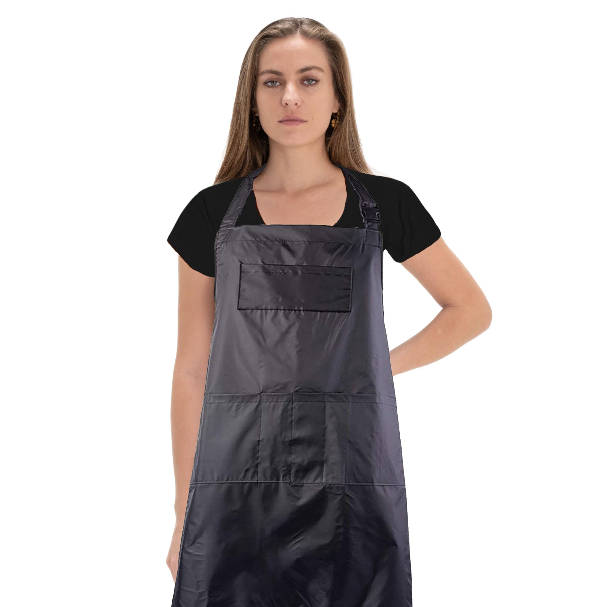 Hairdressing apron made of high-quality nylon fabric with click mechanism.