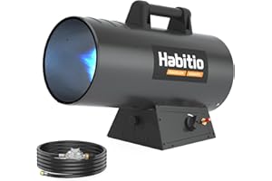 Habitio 125,000 BTU Forced Air Propane Heater, Portable Torpedo Heater for Jobsite, Garage, and Construction Sites, 10 ft Hose with Regulator Included
