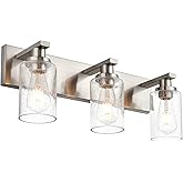 WINSHEN Brushed Nickel Bathroom Vanity Light Over Mirror, 3-Lights Metal Wall Lighting Fixtures with Seeded Glass Shades