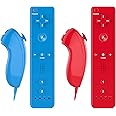 2 Pack Remote Controller Gesture and Nunchuck Joystick Compatible for Wii & Wii U, With Silicone Case and Wrist Strap - Blue,