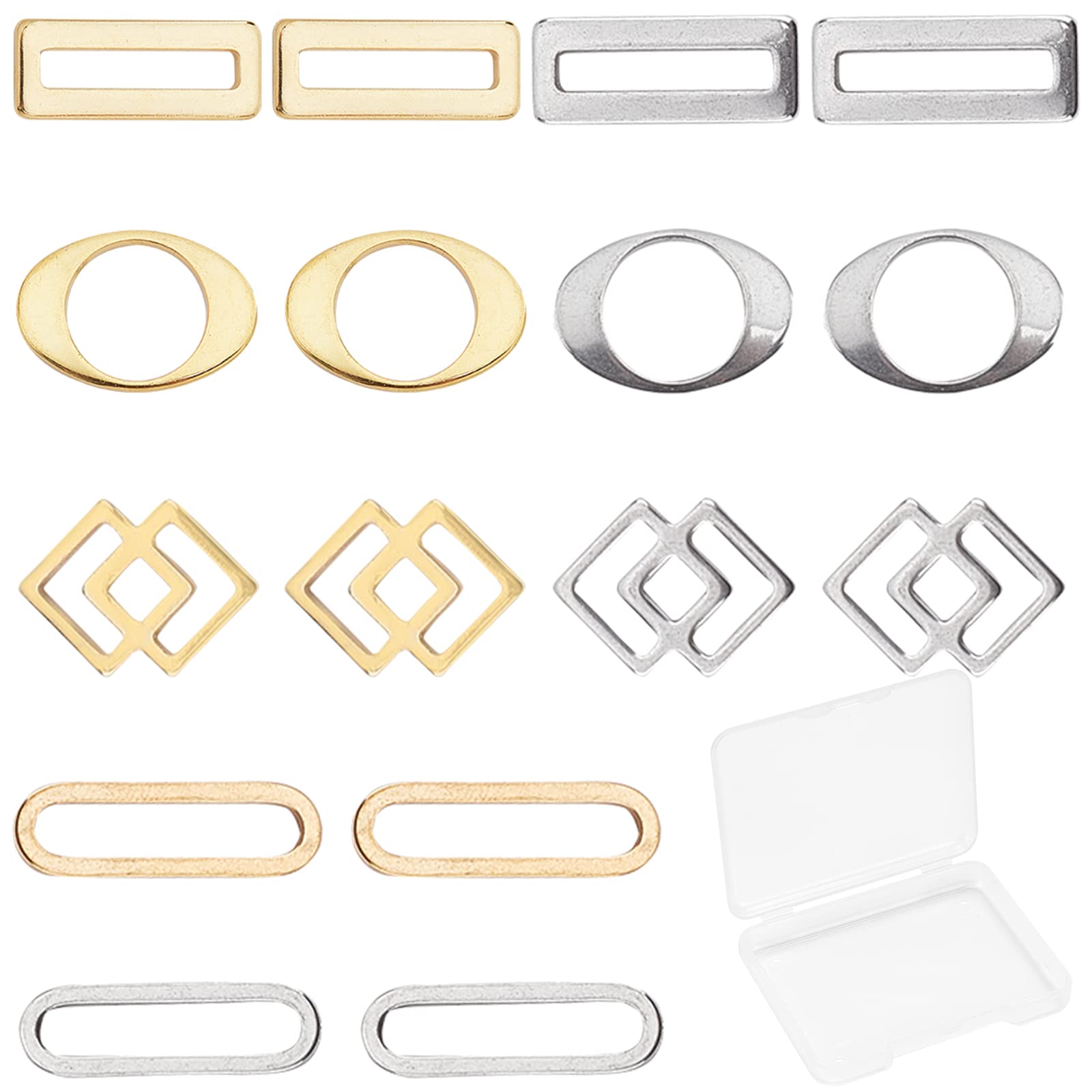 SUNNYCLUE 1 Box 32Pcs 4 Styles Stainless Steel Links Connectors Rectangle Oval Linking Rings Pendant Frame Open Bezel Charms for DIY Necklaces Bracelets Earrings Crafts Jewelry Making Findings