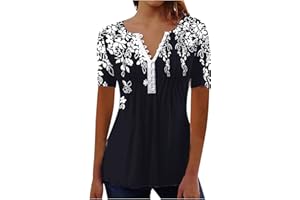 SMIDOW Plus Size Tunic Tops for Women Trendy 2024 Boho Floral Shirts Short Sleeve Notch v Neck t-Shirt Graphic Tees Blouse