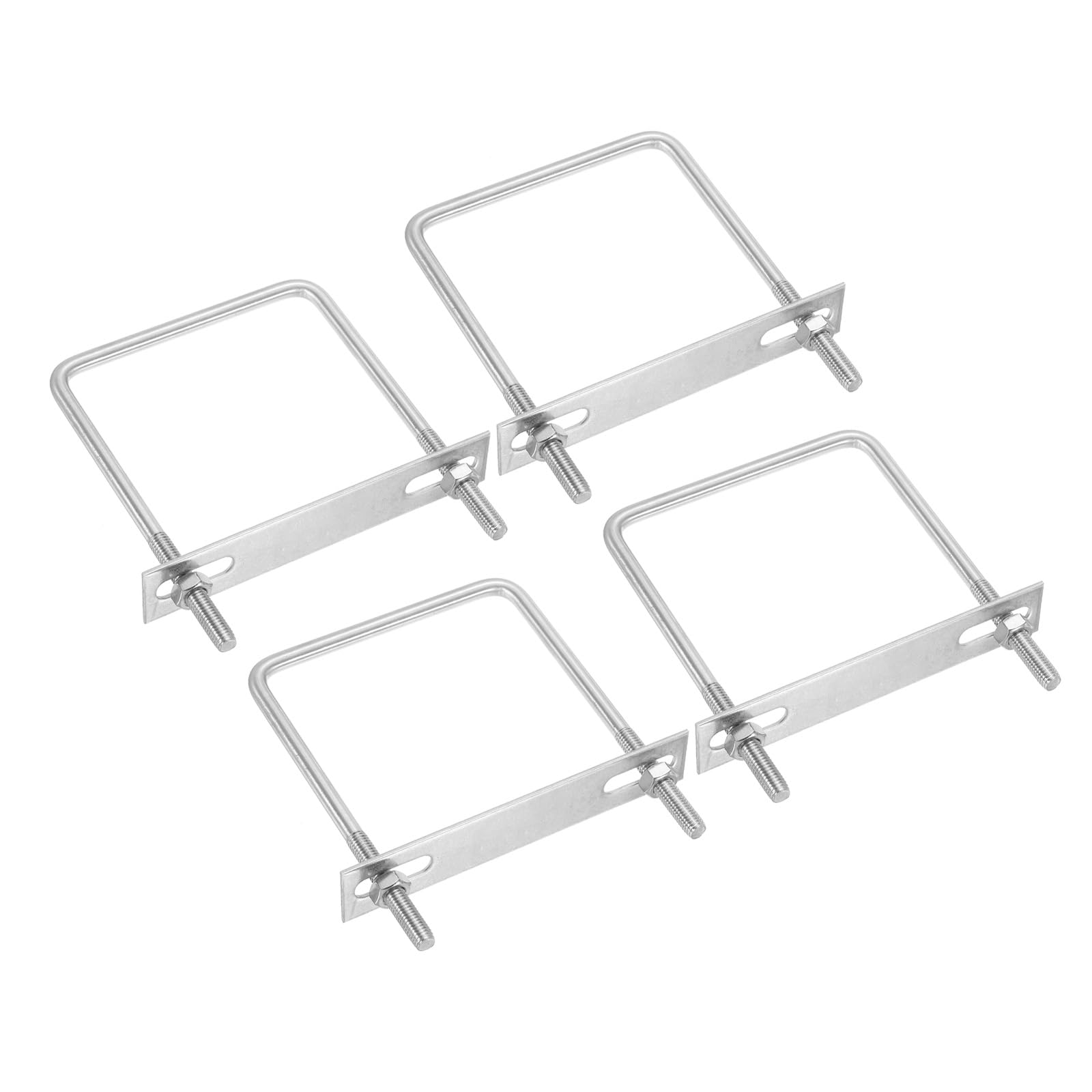 PATIKIL M8x100x100mm Square U-Bolts Kit, 4Set 304 Stainless Steel Square U Shaped Bolts Replacement Parts with Frame Plates and Nuts for Ski Board Sailboat Trailer