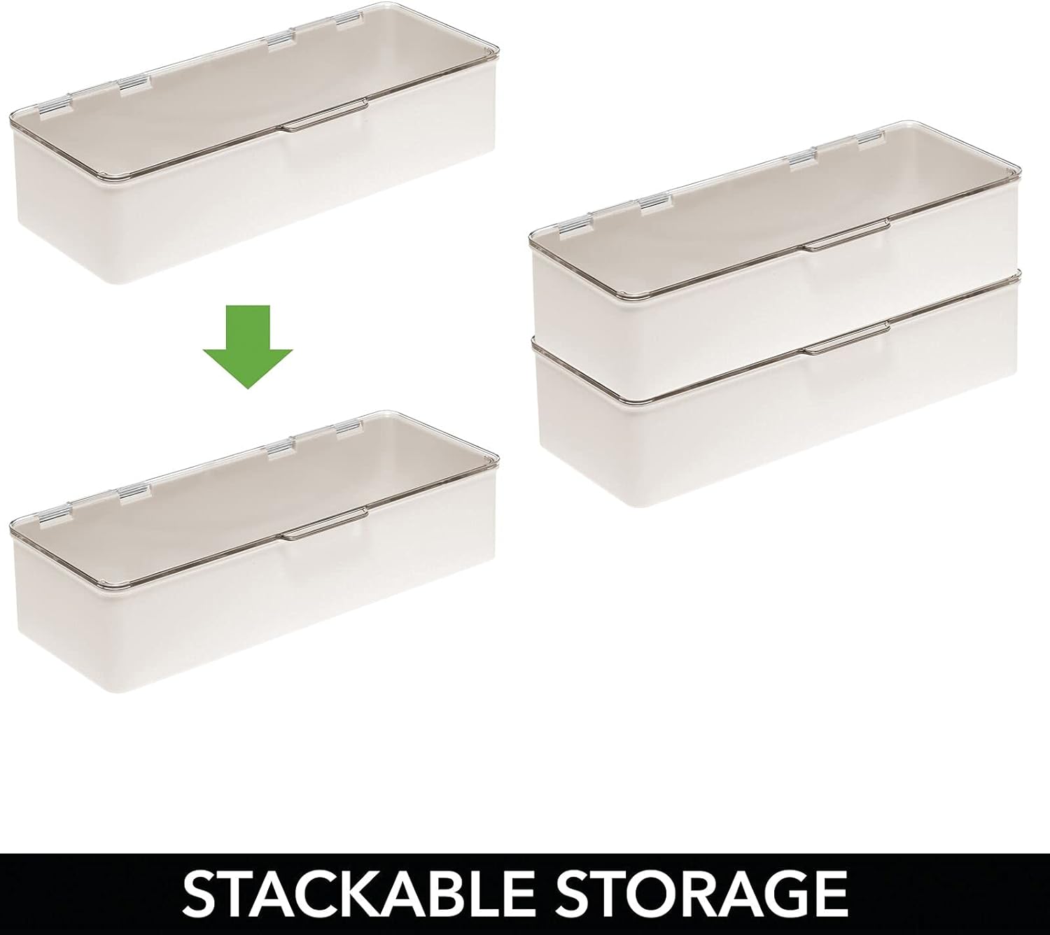mDesign Plastic Stackable Box Home, Office Supplies Storage Organizer Box with Attached Hinged Lid - Holder for Note Pads, Gel Pens, Staples, Dry Erase Markers, Tape - 2 Pack - Cream/Clear : Office Products