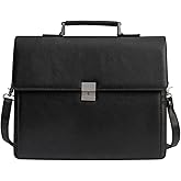 Mens Leather Briefcases Office Attorney Attache Case Ideal Gift Messenger Bag w/Padded Compartment,Black