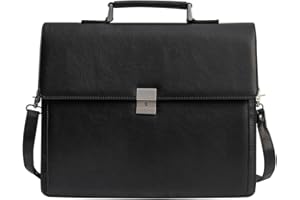 VOYLUX Mens Leather Briefcases Office Attorney Attache Case Ideal Gift Messenger Bag w/Padded Compartment for Laptop, Black