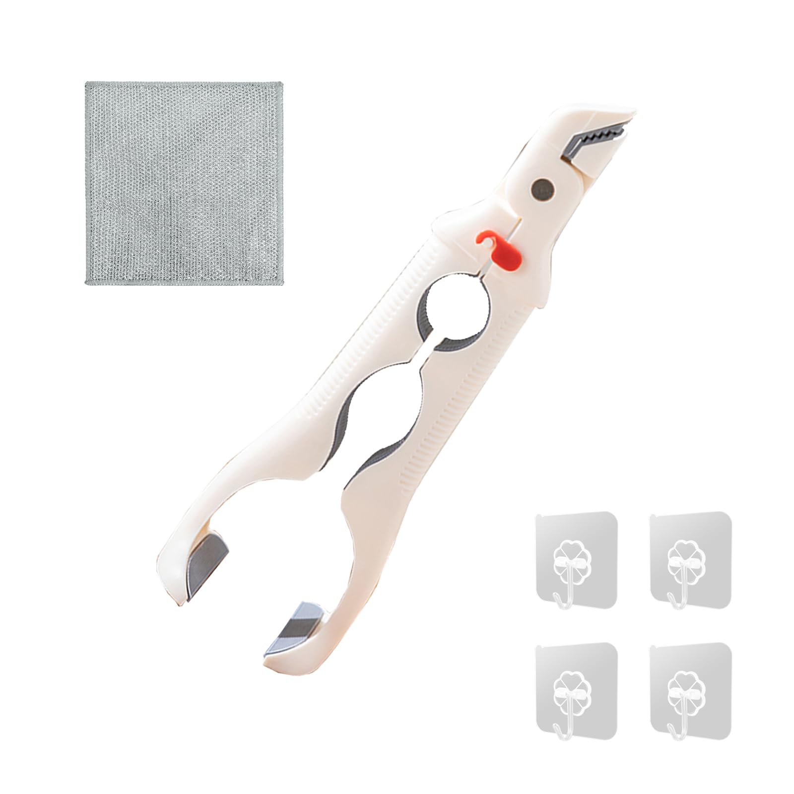 Photo 1 of 3-in-1 Hot Plate Gripper & Anti-Scald Bowl Clip Set with Wire Scrubber Pad? Heat Resistant Silicone Kitchen Tool with Lock & Bottle Opener (White)