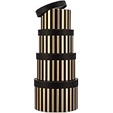 Oairse Gift Boxes with Lids for Presents Gold and Black Striped Round Box for Flower Arrangements Set of 4 Nesting Gift Boxes Bulk for Bridesmaid, Proposal, Wedding, Birthday, Party Favor Graduation