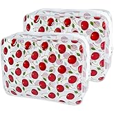 TotePrint 2PCS Red Cherry Transparent PVC Cosmetic Bag, Portable Waterproof Storage Bag for Girls' Cosmetics and Toiletries. (Cherry printing-2pcs)