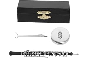 ORFOFE Simulation Oboe Model 15cm Black Metal Miniature Oboe Ornament Stand and Leather Case Home Table Decoration Random Col