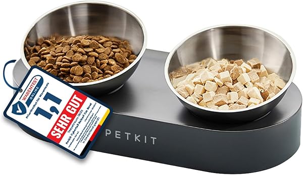PETKIT CYBERTAIL Katzen Erhöhte Schüssel Edelstahl, Gekippter Hund Katzen Erhöhte Futternäpfe Lebensmittelqualität, rutschfeste No Spill Haustier Fütterungsschalen für Katzen und Kleine Hunde