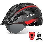 VICTGOAL Bike Helmet with USB Rechargeable Rear Light Detachable Magnetic Goggles Removable Sun Visor Mountain 
Road Bicycle
