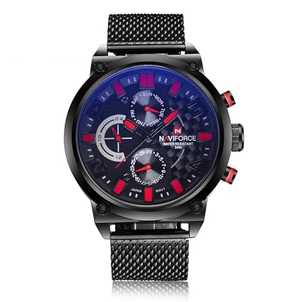 Chronograph Men Watch Stainless Steel Mesh Band Six Hands Wrist Watch NF9068