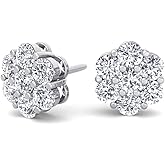 Elegant Large White Gold Plated 925 Sterling Silver Brilliant Trendy Ice Out Big Flower Cluster Round Hip Hop Iced 5A Cz Unisex Circle Stud Screw Back Earrings.