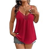 Milumia Women's Plus Size Lace Trim V Neck Spaghetti Strap Cami Tank Top Sleeveless Tunic Blouse