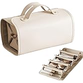 LuyaVogue Large Expandable Makeup Bag for Women, 4-in-1 Waterproof Makeup bag, Cosmetic Bag with Detachable Interior Pockets, Ideal for Women Travel Essentials(White)