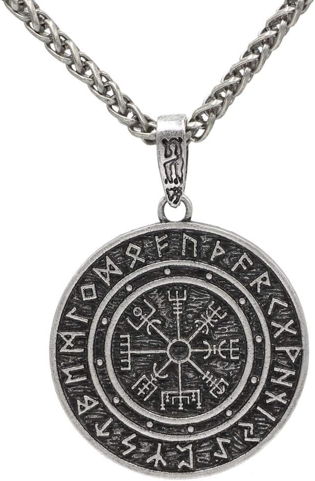 HLARK Norse Vikings Runes Amulet Pendant Celtic Pagan Pewter Viking Talisman Gift Necklace Jewelry for Men Unisex