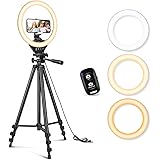 Sensyne 10'' Ring Light with 50'' Extendable Tripod Stand, LED Circle Lights with Phone Holder for Live Stream/Makeup/YouTube