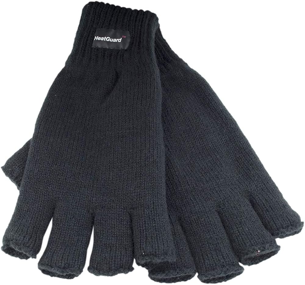 BLACK KNITTED THINSULATE FINGERLESS GLOVES Amazon.co.uk Clothing