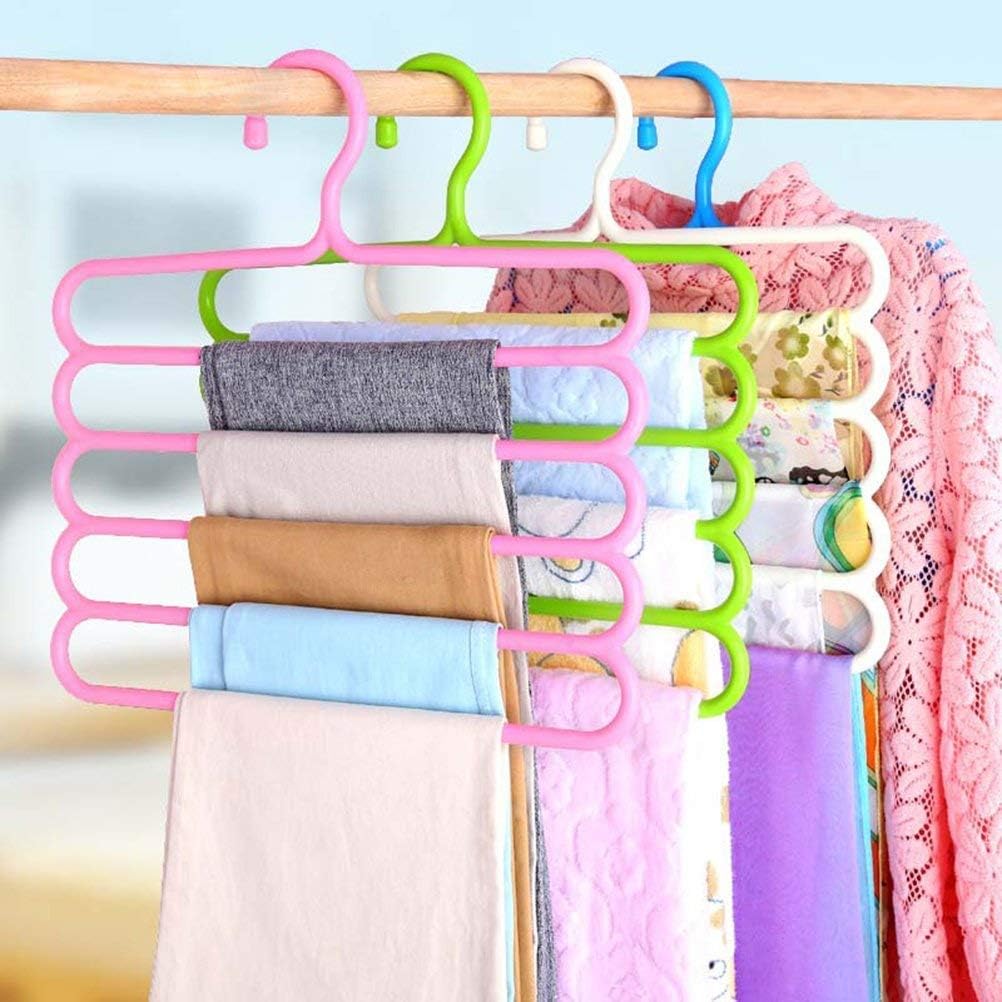 TONY STARK Closet Organizer Space Saving Plastic Multi-Functional Storage Wardrobe Clothes Organizer Hanger for Shirts, Pants, Skirts-32 L x 31 H X 5 W( cm) (Multicolour, Set of 4)