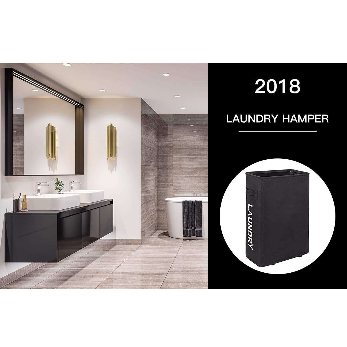 WOWLIVE Thin Laundry Basket with Wheels Slim Tall Waterproof Laundry Hamper with handles Rolling laundry bin Corner Standing Dirty Clothes Organizer (Chocolate Brown)