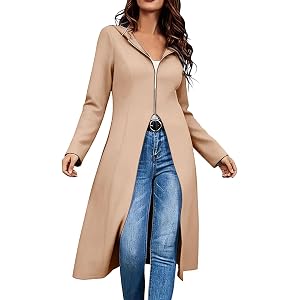 Pbawab Women's Long Tunic Zip Hoodie Fleece Fall with Pocket | Women's Fall Jacket Zip Up Hoodies Long Sleeve Long Tunic Swea