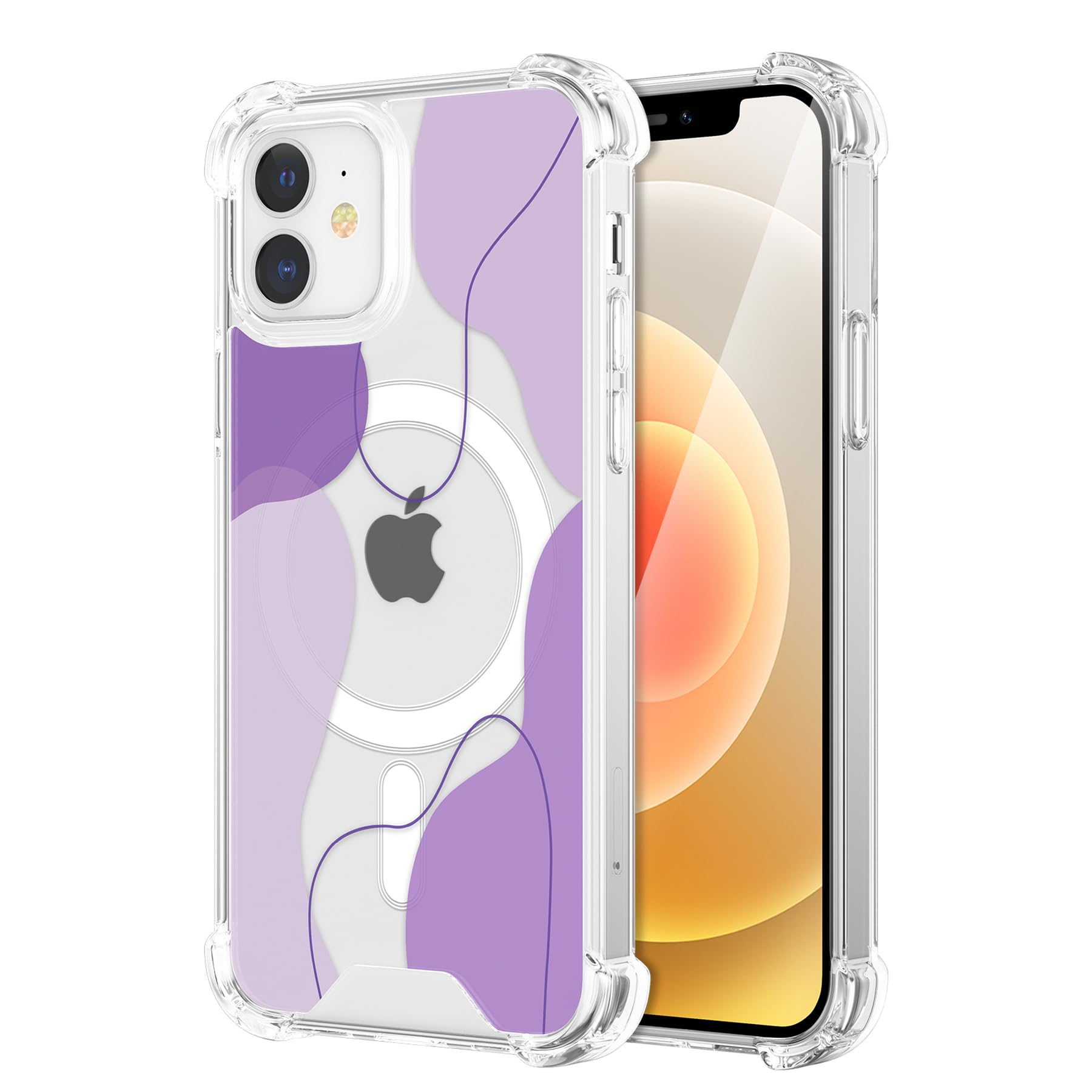DEFBSC Magnetic Case for iPhone 12/iPhone 12 Pro,[Compatible with MagSafe], Color Mix Aesthetic Design Cute Slim Acrylic Back Soft Shaped with Built-in Bumper Protective Phone Case - Purple — image 1