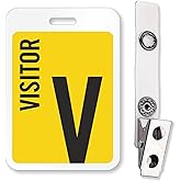 SmartSign (Pack of 5) Visitor Reusable ID Badges | 3" x 2.125" Plastic with Bulldog Clip Easily Attach to Clothing, Yellow, White and Black