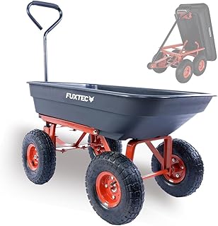 Fuxtec Kippwagen FX-KW2175 bis zu maximal 300kg Zuladung - max 150 kg bei gekippter Funktion, Transportwagen mit geschlossener Ladefläche ideal als Gartenkarre für ihre Geräte, inkl. großer Lufträder