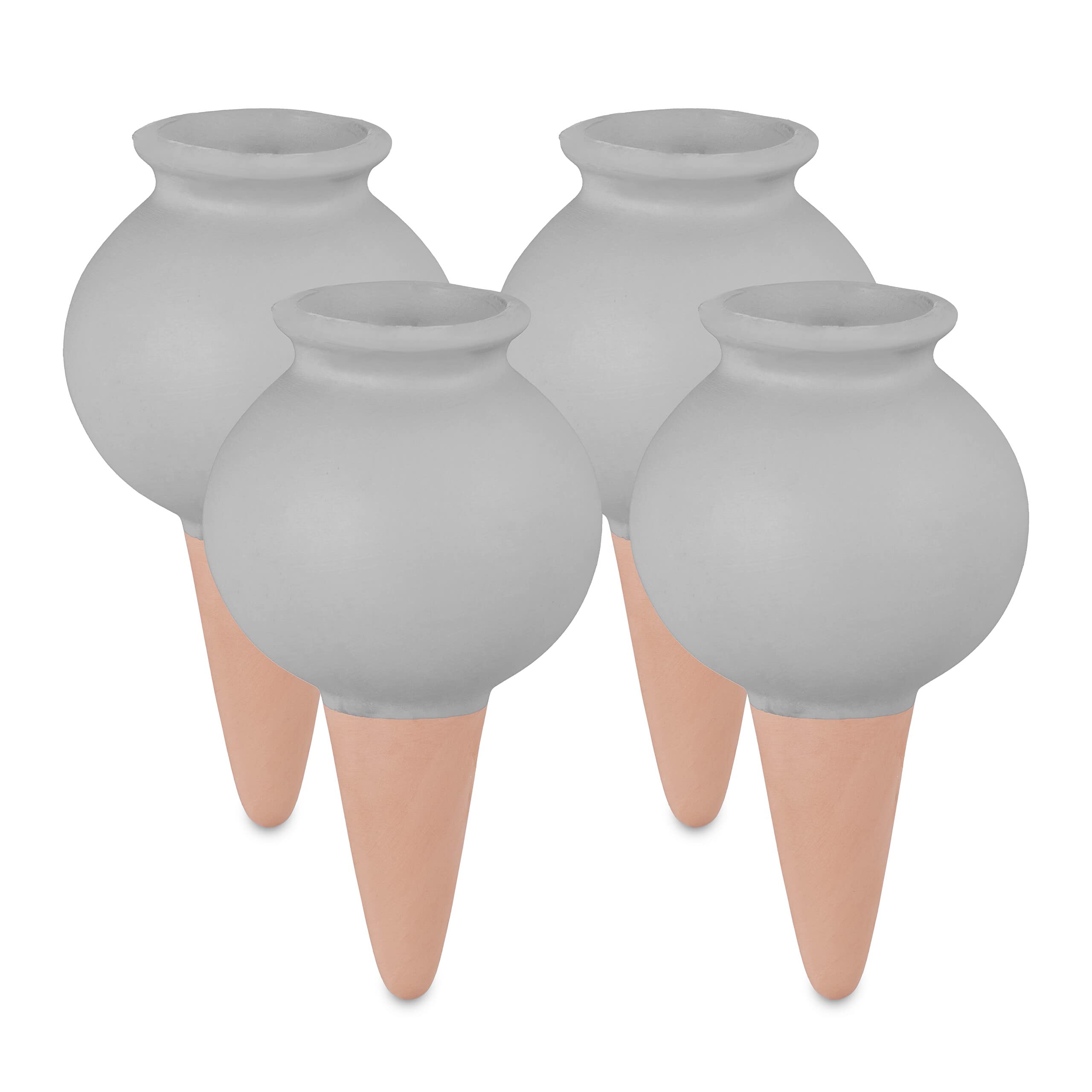 Relaxdays 4x Plant Water Dispenser, Automatic, Sphere, Irrigation, Holiday, Help, Vacation, Garden, Cone, Ceramic, Grey