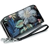 GOIACII Women's Wallet Large Capacity Double Zip Ladies Card Phone Holder RFID Blocking Wristlet Leather
