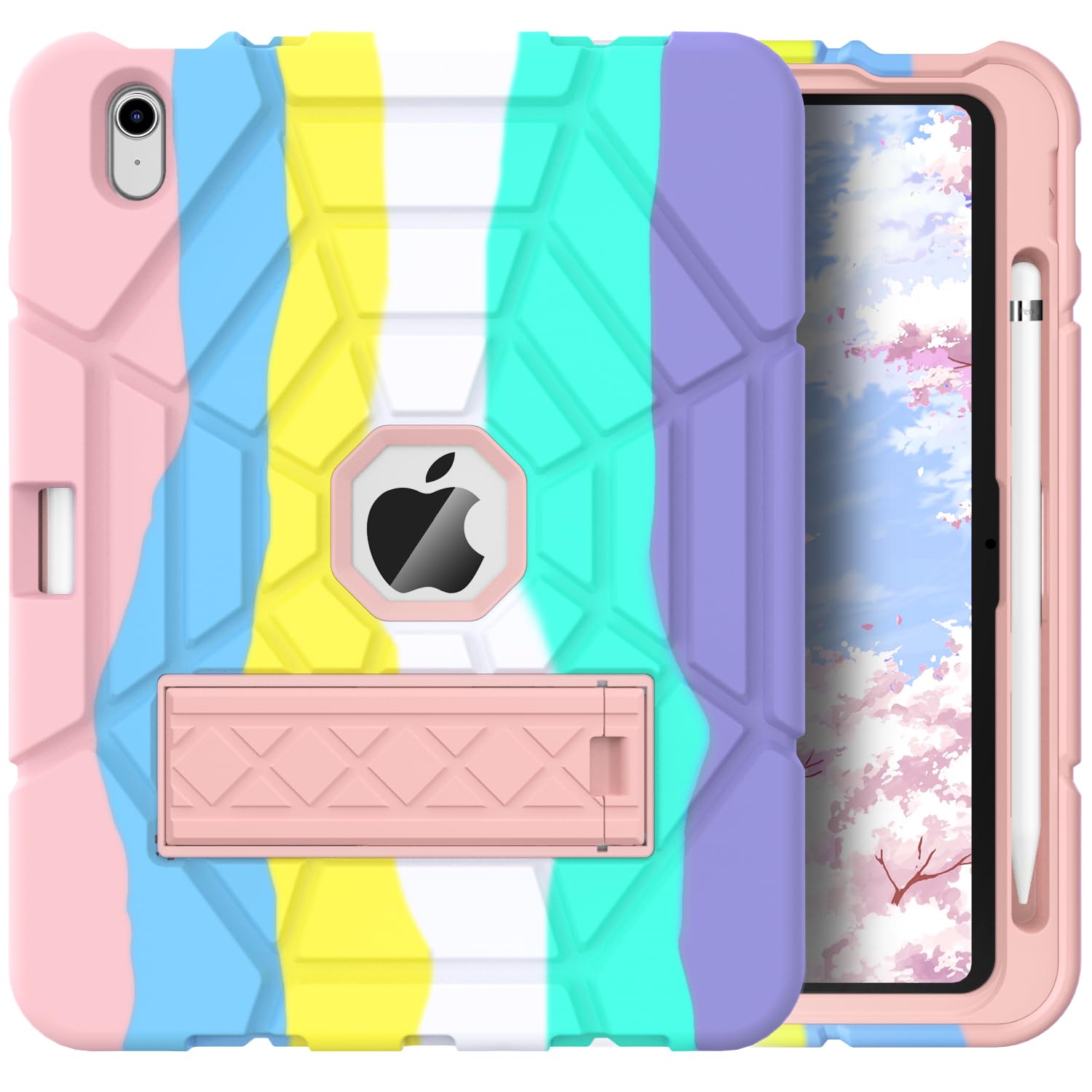 Grifobes Kids Case for iPad A16 11th Generation 2025 11-inch/iPad 10th Generation 2022 10.9 inch, Heavy Duty Shockproof Rugged 11/10 Gen Cover with Pencil Holder/Stand Boy Children (Camouflage+Rose)