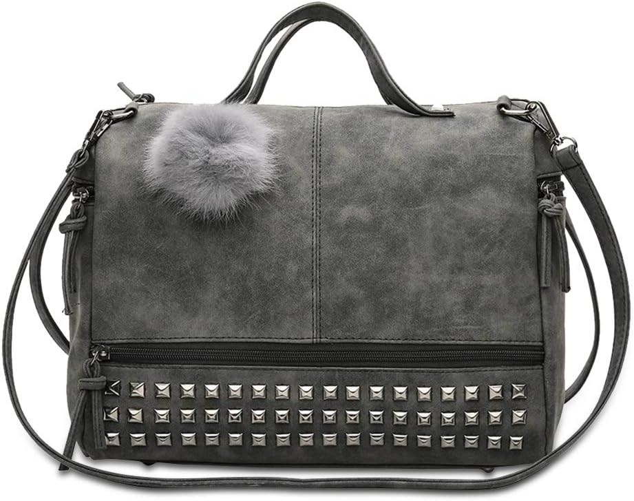 NICOLE&DORIS Shoulder Bag for Women Boston Bags Tote Bag Crossbody with pom pom Black