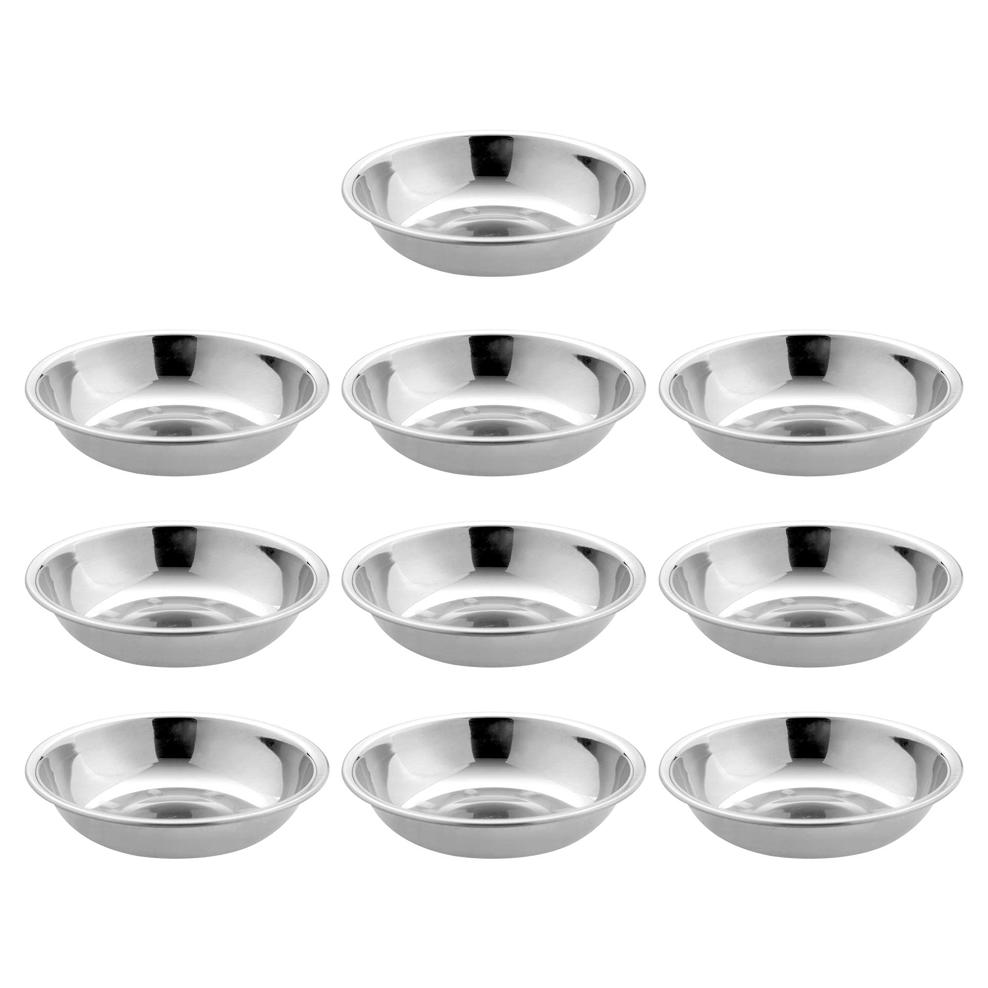 Sourcingmap Stainless Steel Restaurant Condiment Container Dishes 10cm Dia 10pcs Condiments, Round Dip Plate, Home, Party, Restaurant Supplies Silver Tone
