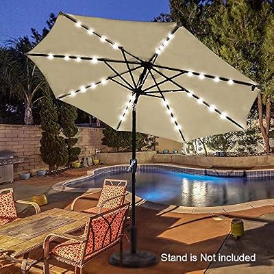 Yescom 9 Outdoor Solar Powered Led Umbrella 8 Ribs W 32 Lights For Patio Garden Deck Crank Tilt Uv30 Beige Buy Online At Best Price In Uae Amazon Ae